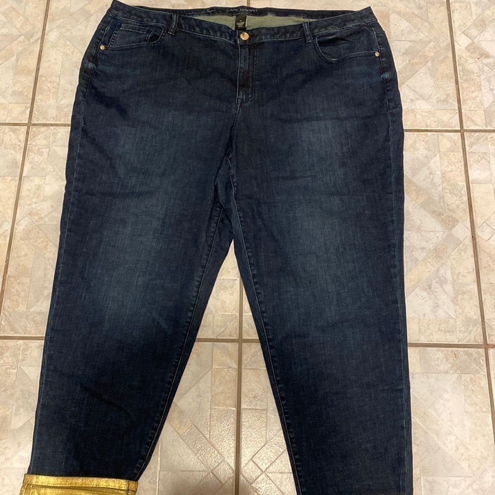 Womens Lane Bryant solid blue stretch boyfriend plus size jeans 26. NWOT